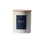 Bougie parfumée Pure Thé JLT 220g en verre blanc mat étiquette bleu nuit